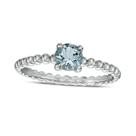 5.0mm Aquamarine Beaded Comfort-Fit Stackable Ring in Solid 10K White Gold - Size 7