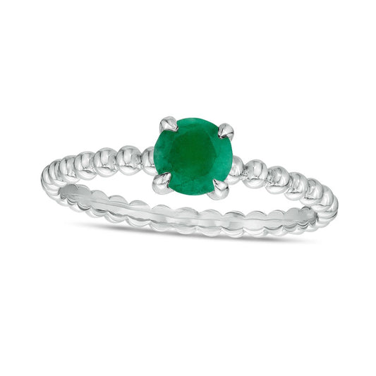 5.0mm Emerald Beaded Comfort-Fit Stackable Ring in Solid 10K White Gold - Size 7