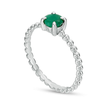 5.0mm Emerald Beaded Comfort-Fit Stackable Ring in Solid 10K White Gold - Size 7