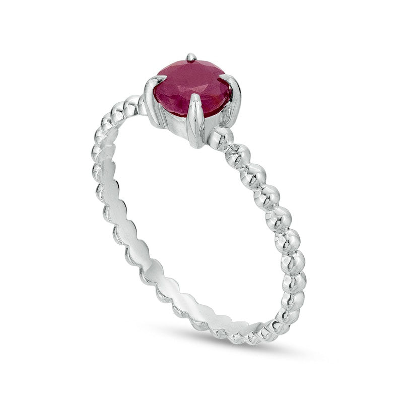 5.0mm Ruby Beaded Comfort-Fit Stackable Ring in Solid 10K White Gold - Size 7