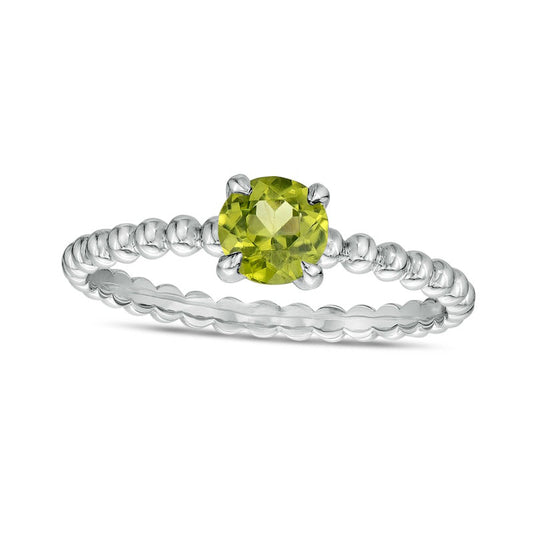 5.0mm Peridot Beaded Comfort-Fit Stackable Ring in Solid 10K White Gold - Size 7