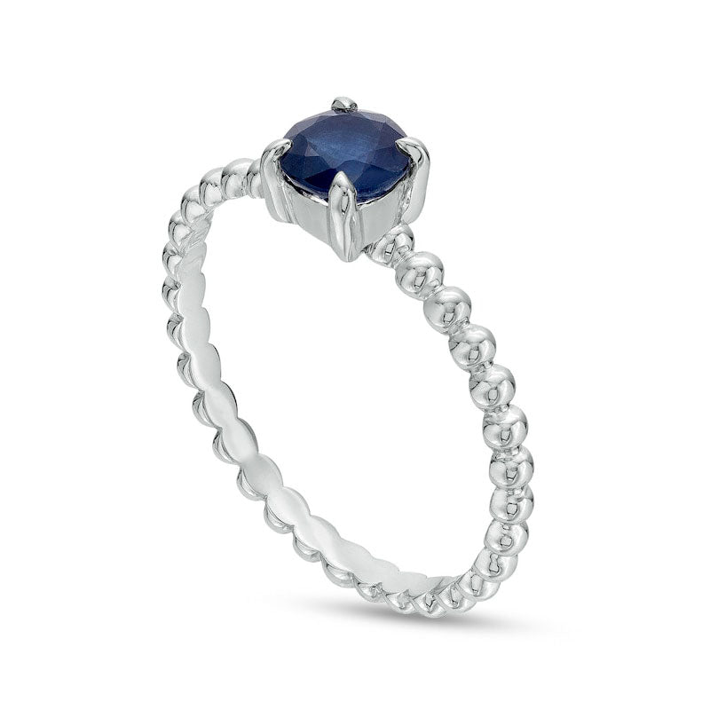 5.0mm Blue Sapphire Beaded Comfort-Fit Stackable Ring in Solid 10K White Gold - Size 7