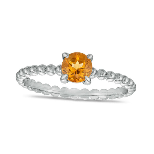 5.0mm Citrine Beaded Comfort-Fit Stackable Ring in Solid 10K White Gold - Size 7