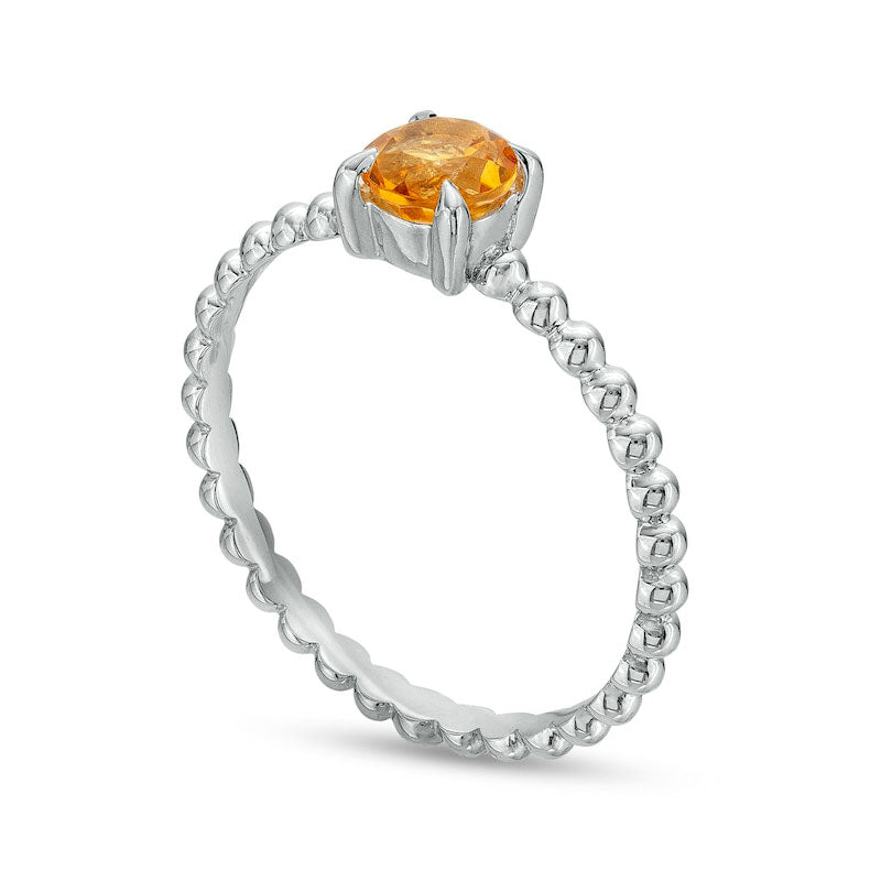 5.0mm Citrine Beaded Comfort-Fit Stackable Ring in Solid 10K White Gold - Size 7
