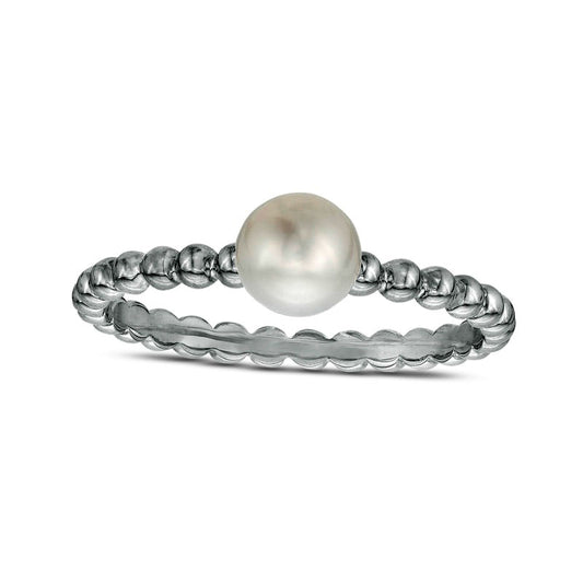 5.5-6.0mm Cultured Freshwater Pearl Beaded Comfort-Fit Stackable Ring in Solid 10K White Gold - Size 7