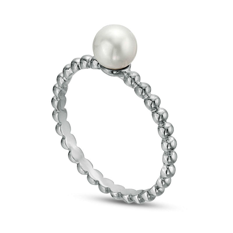 5.5-6.0mm Cultured Freshwater Pearl Beaded Comfort-Fit Stackable Ring in Solid 10K White Gold - Size 7