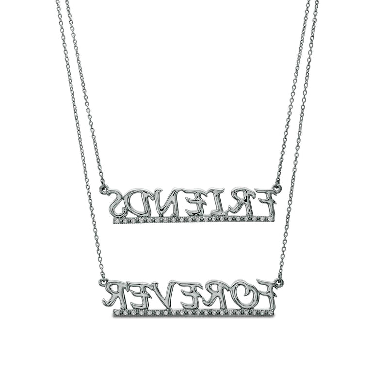 0.2 CT. T.W. Natural Diamond Underlined "FRIENDS FOREVER" Double Strand Necklace in Sterling Silver