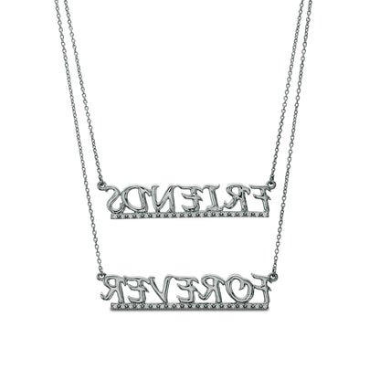 0.2 CT. T.W. Natural Diamond Underlined "FRIENDS FOREVER" Double Strand Necklace in Sterling Silver