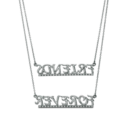 0.2 CT. T.W. Natural Diamond Underlined "FRIENDS FOREVER" Double Strand Necklace in Sterling Silver