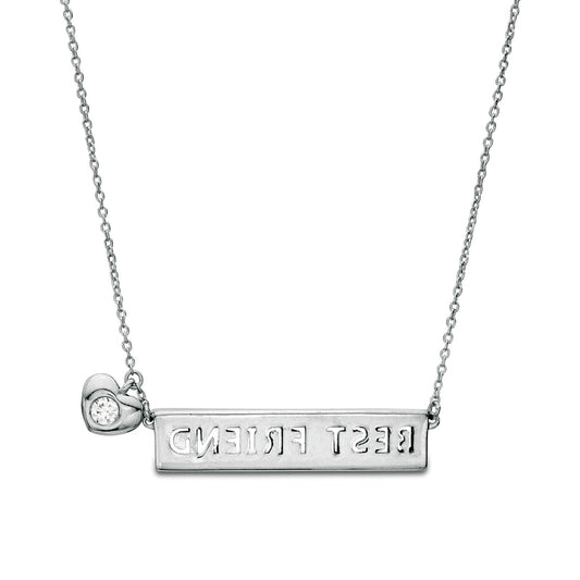 0.1 CT. T.W. Natural Diamond "BEST FRIEND" Cutout with Heart Necklace in Sterling Silver