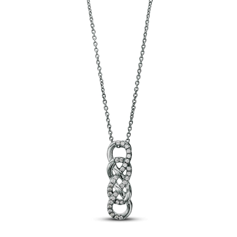 0.17 CT. T.W. Natural Diamond Double Infinity Knot Vertical Drop Pendant in Sterling Silver