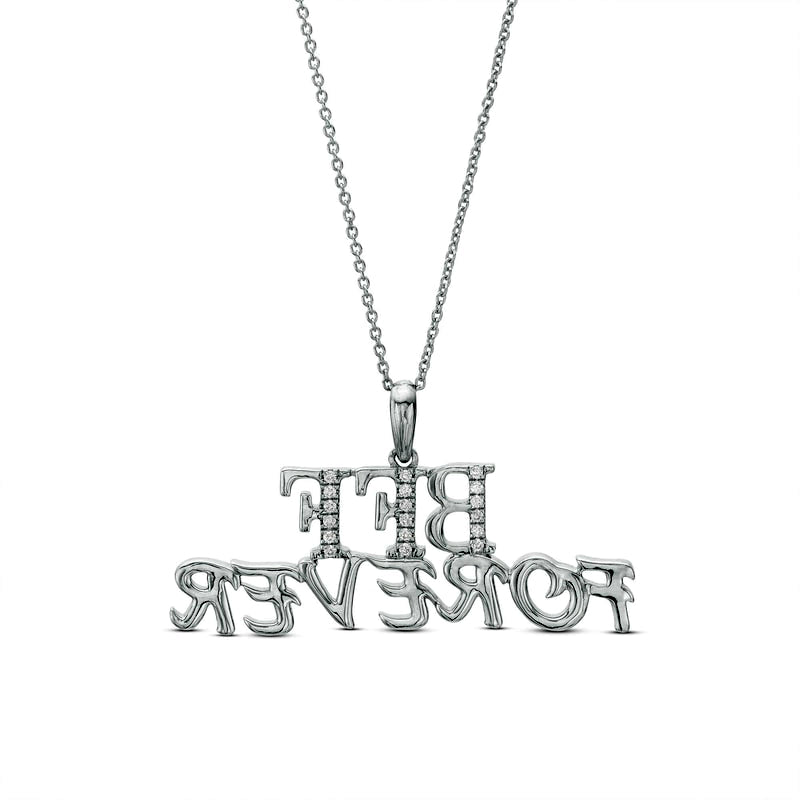 0.1 CT. T.W. Natural Diamond "BFF FOREVER" Pendant in Sterling Silver