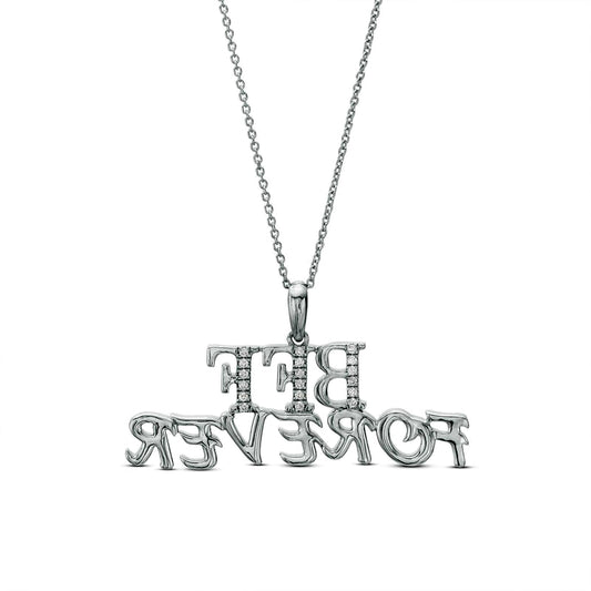 0.1 CT. T.W. Natural Diamond "BFF FOREVER" Pendant in Sterling Silver