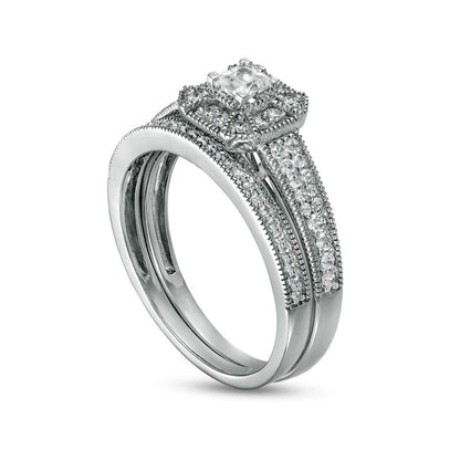 0.50 CT. T.W. Princess-Cut Natural Diamond Frame Three Piece Bridal Engagement Ring Set in Solid 10K White Gold (J/I3)