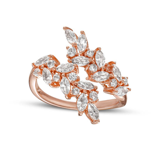 Marquise and Round White Lab-Created Sapphire Leaf Branch BypassÂ Wrap Ring in Solid 18K Rose Gold Over Silver