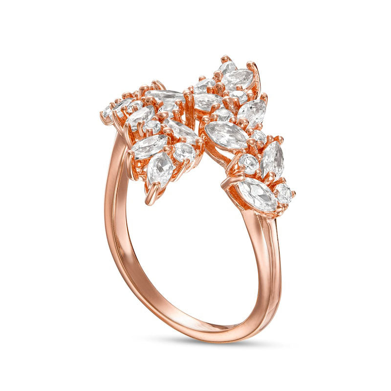 Marquise and Round White Lab-Created Sapphire Leaf Branch BypassÂ Wrap Ring in Solid 18K Rose Gold Over Silver