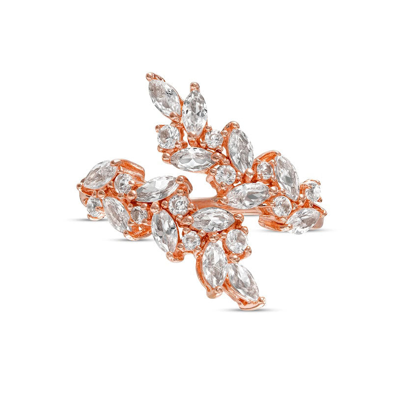 Marquise and Round White Lab-Created Sapphire Leaf Branch BypassÂ Wrap Ring in Solid 18K Rose Gold Over Silver