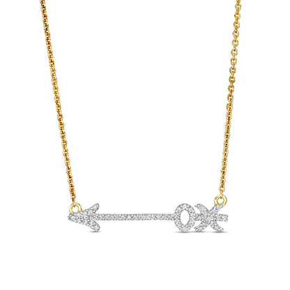 0.17 CT. T.W. Natural Diamond "XO" Arrow Necklace in 10K Yellow Gold