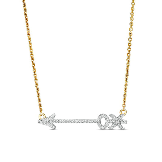 0.17 CT. T.W. Natural Diamond "XO" Arrow Necklace in 10K Yellow Gold