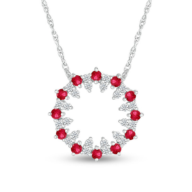 Lab-Created Ruby and White Lab-Created Sapphire Stacked Duo Alternating Open Circle Pendant in Sterling Silver