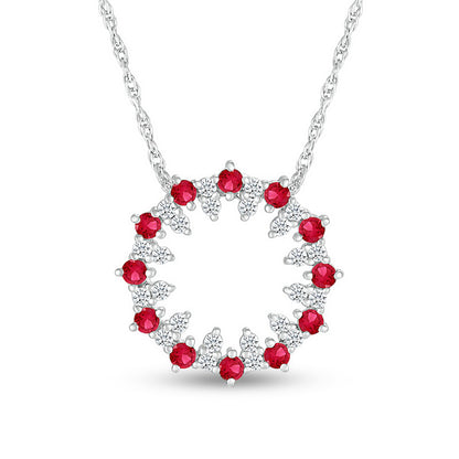 Lab-Created Ruby and White Lab-Created Sapphire Stacked Duo Alternating Open Circle Pendant in Sterling Silver