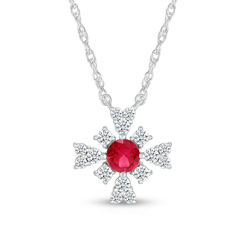 4.0mm Lab-Created Ruby and White Lab-Created Sapphire Frame Floral Pendant in Sterling Silver