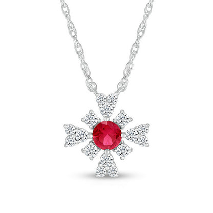 4.0mm Lab-Created Ruby and White Lab-Created Sapphire Frame Floral Pendant in Sterling Silver