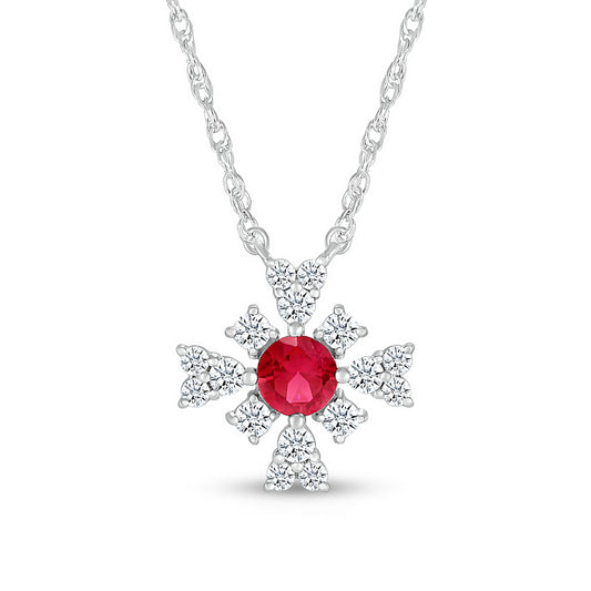 4.0mm Lab-Created Ruby and White Lab-Created Sapphire Frame Floral Pendant in Sterling Silver