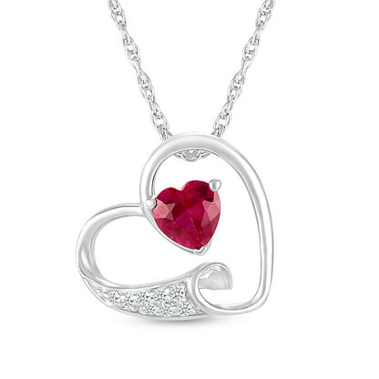 5.0mm Lab-Created Ruby and White Lab-Created Sapphire Tilted Loop Heart Pendant in Sterling Silver