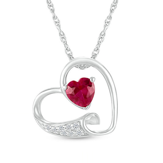 5.0mm Lab-Created Ruby and White Lab-Created Sapphire Tilted Loop Heart Pendant in Sterling Silver