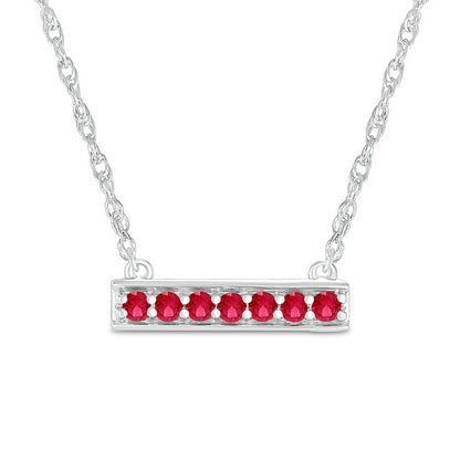 Lab-Created Ruby Seven Stone Border Bar Necklace in Sterling Silver