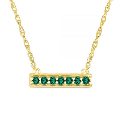 Lab-Created Emerald Seven Stone Border Bar Necklace in Sterling Silver with 14K Gold Plate