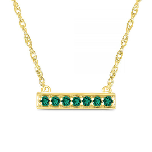 Lab-Created Emerald Seven Stone Border Bar Necklace in Sterling Silver with 14K Gold Plate