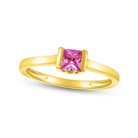 4.0mm Princess-Cut Pink Lab-Created Sapphire Channel-Set Ring in Solid 10K Yellow Gold