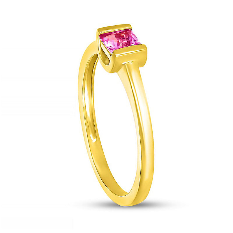 4.0mm Princess-Cut Pink Lab-Created Sapphire Channel-Set Ring in Solid 10K Yellow Gold