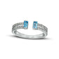 Baguette Swiss Blue Topaz and White Lab-Created Sapphire Open Shank Ring in Sterling Silver