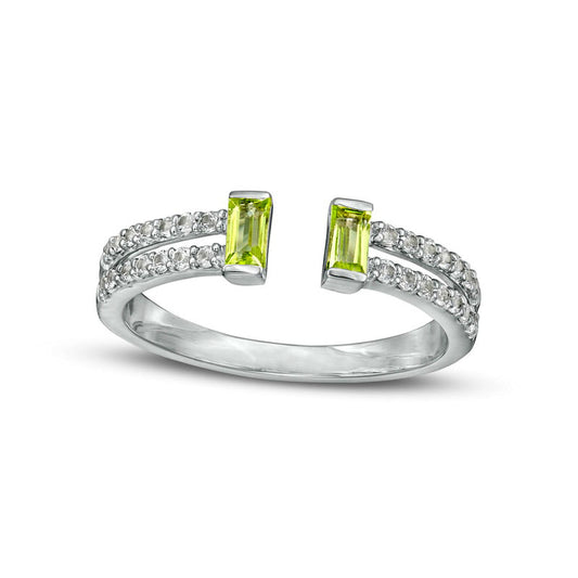 Baguette Peridot and White Lab-Created Sapphire Open Shank Ring in Sterling Silver - Size 7