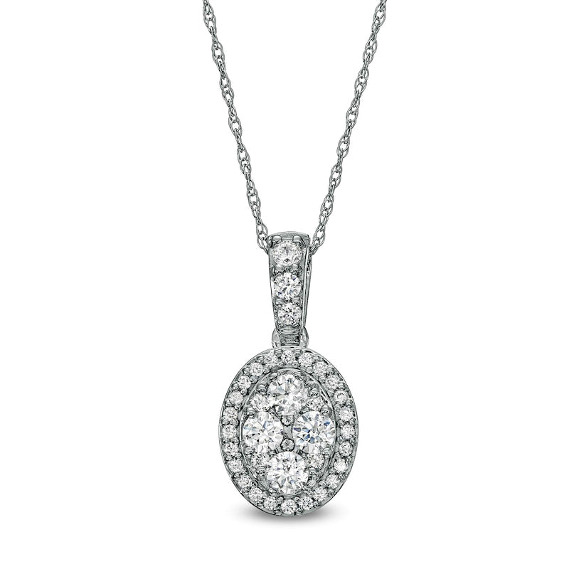 0.5 CT. T.W. Oval-Shaped Multi-Natural Diamond Frame Pendant in 10K White Gold