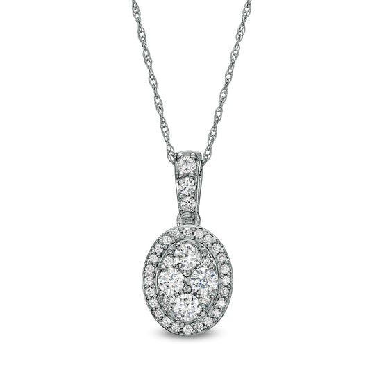 0.5 CT. T.W. Oval-Shaped Multi-Natural Diamond Frame Pendant in 10K White Gold