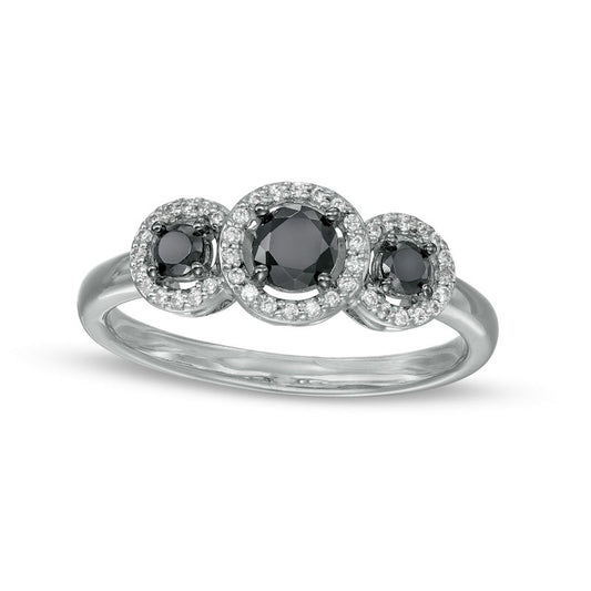 0.50 CT. T.W. Black Enhanced and White Natural Diamond Frame Three Stone Ring in Solid 10K White Gold