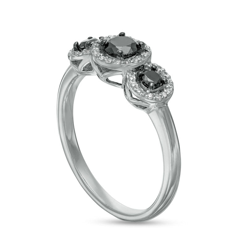 0.50 CT. T.W. Black Enhanced and White Natural Diamond Frame Three Stone Ring in Solid 10K White Gold