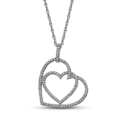 0.25 CT. T.W. Natural Diamond Interlocking Offset Hearts Pendant in 10K White Gold