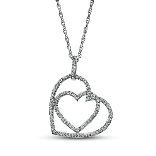 0.25 CT. T.W. Natural Diamond Interlocking Offset Hearts Pendant in 10K White Gold