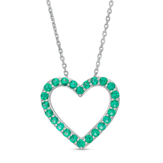 Lab-Created Emerald Adjustable Heart Pendant in Sterling Silver