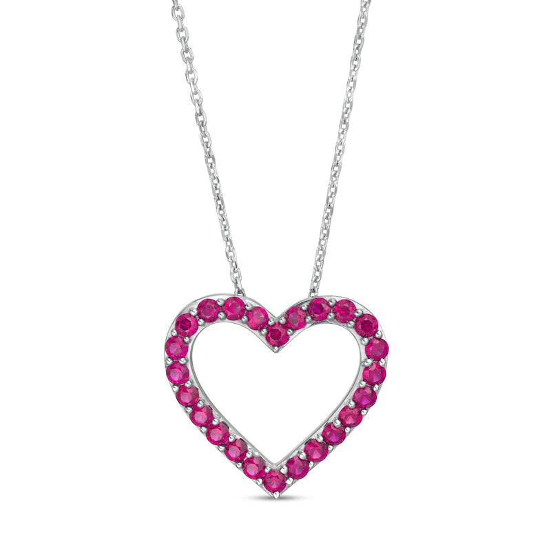 Lab-Created Ruby Adjustable Heart Pendant in Sterling Silver