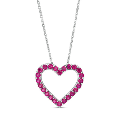 Lab-Created Ruby Adjustable Heart Pendant in Sterling Silver