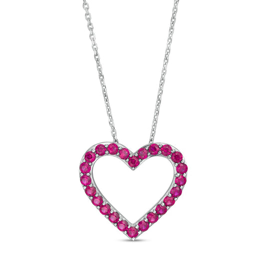 Lab-Created Ruby Adjustable Heart Pendant in Sterling Silver