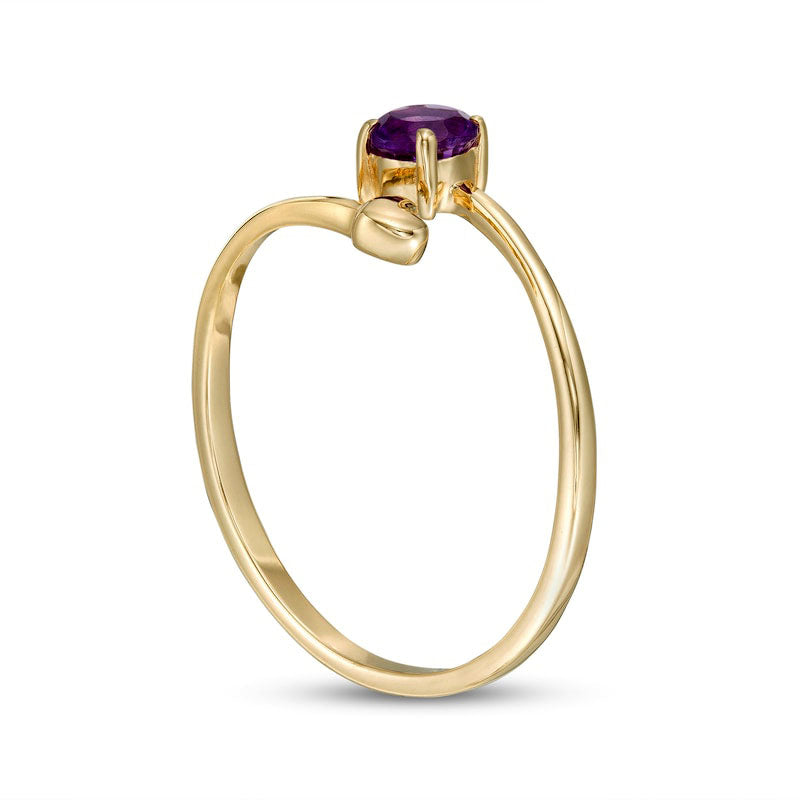 4.0mm Amethyst and Polished Heart Open Wrap Ring in Solid 10K Yellow Gold