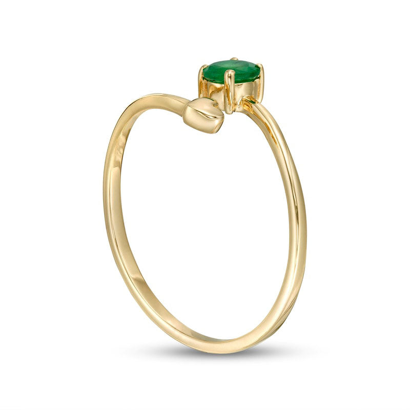 4.0mm Emerald and Polished Heart Open Wrap Ring in Solid 10K Yellow Gold