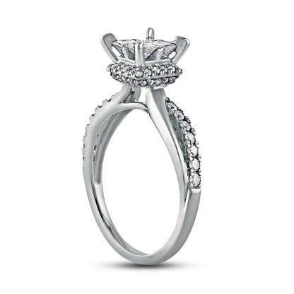 1.0 CT. T.W. Quad Princess-Cut Natural Diamond Hidden Halo Twist Shank Engagement Ring in Solid 10K White Gold (I/I2)